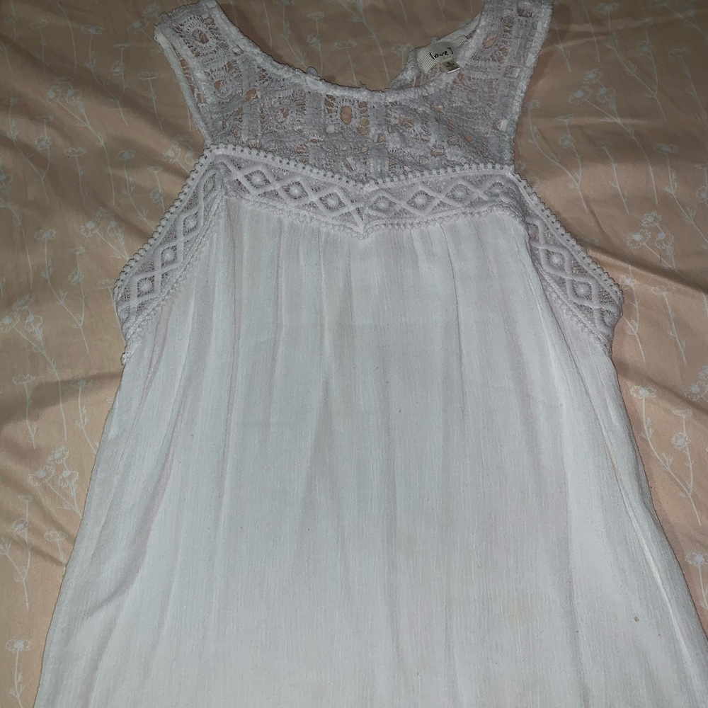 White flowy cami with lace accents